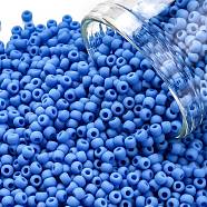 TOHO Round Seed Beads, Japanese Seed Beads, (43DF) Opaque Frost Cornflower, 11/0, 2.2mm, Hole: 0.8mm, about 1110pcs/bottle, 10g/bottle(SEED-JPTR11-0043DF)