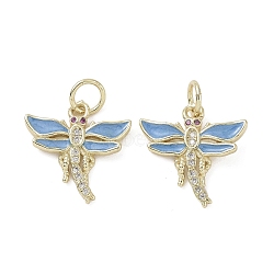 Brass Micro Pave Cubic Zirconia Pendants, with Enamel and Jump Ring, Dragonfly Charms, Light Blue, 17x17.5x2mm, Hole: 4mm(KK-L209-075G-02)