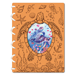 Wooden Commemorative Cards Book, Rectangle, Sea Turtle, 180~200x130~150x3mm(WOOD-WH0045-05)