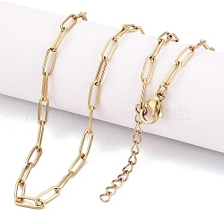 3MM Unisex 304 Stainless Steel Paperclip Chain Necklaces, Ion Plating(IP), Long-Lasting Plated, Real 18K Gold Plated, 16.69 inch(42.4cm), Link: 9x3x0.8mm(STAS-Q113-14G-02)