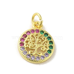 Brass Micro Pave Cubic Zirconia Charms, Real 18K Gold Plated, Tree of Life Charms, Colorful, 14.5x11.5x2mm, Hole: 3mm(KK-M283-27B-02)