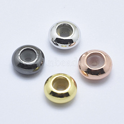 Brass Beads, with Silicone, Slider Beads, Stopper Beads, Rondelle, Cadmium Free & Nickel Free & Lead Free, Mixed Color, 7x3.5mm, Rubber Hole: 2mm(KK-P056-01-NR)