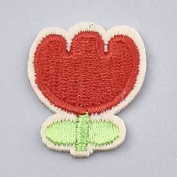 Computerized Embroidery Cloth Iron On/Sew On Patches, Costume Accessories, Appliques, Flower, Red, 31x24x1.5mm(X-AJEW-S069-002)