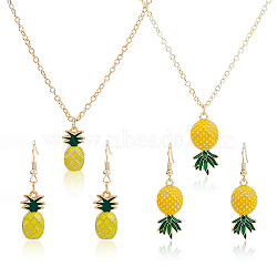 2 Sets 2 Style Alloy Pineapple Pendant Necklace & Dangle Earrings, Jewelry Set for Women, Light Gold, 528~533mm, 23~47.5mm, Pin: 0.6mm(SJEW-FI0001-01)