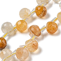 Natural Yellow Hematoid Quartz/Golden Healer Quartz Beads Strands, Faceted, Top Drilled, Teardrop, 10x8mm, Hole: 1mm, about 38pcs/strand, 15.55~16.142''(39.5~41cm)(G-H297-B17-02)