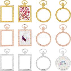 Olycraft 12Pcs 6 Style Alloy Open Back Bezel Pendants, For DIY UV Resin, Epoxy Resin, Pressed Flower Jewelry, Lead Free & Cadmium Free, Rectangle & Flat Round, Mixed Color, 2pcs/style(FIND-OC0001-55)