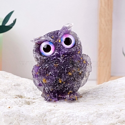 Resin Owl Display Decoration, with Natural Amethyst Chips inside Statues for Home Office Decorations, 50x60mm(PW-WG50315-09)