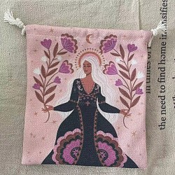 Tarot Card Storage Bag, Cloth Tarot Drawstring Bags, Rectangle with Woman Pattern, Pink, 18x13cm(WICR-PW0001-08-07)