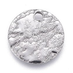 304 Stainless Steel Charms, Textured, Laser Cut, Flat Round, Stainless Steel Color, 10x1mm, Hole: 1.4mm(STAS-M228-C02-P)
