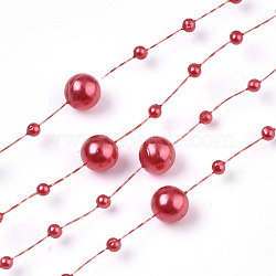 ABS Plastic Imitation Pearl Beaded Trim Garland Strand, Great for Door Curtain, Wedding Decoration DIY Material, Red, 3~8mm, about 106~108pcs/strand, 200strand/bag, 53.15 inch(SACR-T354-01A)