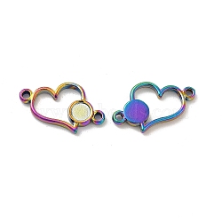 Ion Plating(IP) 304 Stainless Steel Cabochon Connector Settings, Heart, Rainbow Color, Tray: 4mm, 11.5x18x2mm, Hole: 1.4mm(STAS-B032-11MC)