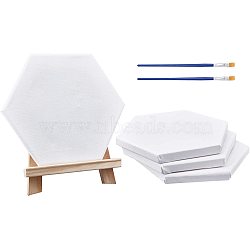DIY Painting Kits, with Blank Canvas, Folding Pine Wood Tabletop Easel and Plastic Paint Brushes Pens, White, 7pcs/set(DIY-NB0004-14)