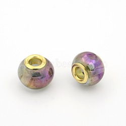 Large Hole Glass European Beads, with Golden Tone Brass Cores, Rondelle, Blue Violet, 14x11mm, Hole: 5mm(GPDL-J003-04)