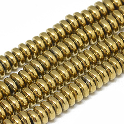 Electroplate Non-magnetic Synthetic Hematite Beads Strands, Heishi Beads, Disc/Flat Round, Light Gold Plated, 6x2.5mm, Hole: 2mm, about 150pcs/strand, 15.7 inch(X-G-T061-42G)