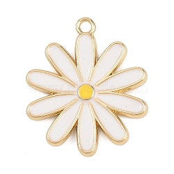 Alloy Enamel Pendants, Flower, Golden, White, 29x25x2.5mm, Hole: 2mm(ENAM-H002-02G-01)