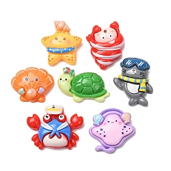 Ocean Animals Opaque Resin Cabochons, Mixed Shapes, Mixed Color, 18.5-27.5x20.5-29.5x7.5-9.5mm(RE-B003-03)