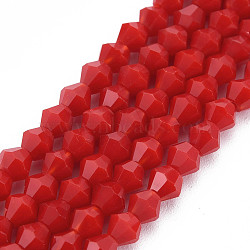 Opaque Solid Color Glass Beads Strands, Imitation Jade, Faceted, Bicone, Dark Red, 4.5x4mm, Hole: 1mm, about 92~96pcs/strand, 13.78~14.37 inch(GLAA-Q080-4mm-B13)