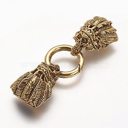 Alloy Spring Gate Rings, O Rings, with Cord Ends, Skull, Antique Golden, 6 Gauge, 81mm, Hole: 7x14mm(PALLOY-G150-02AG)