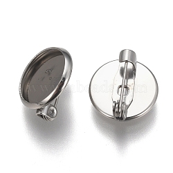 Tarnish Resistant 304 Stainless Steel Brooch Findings, Flat Round, Stainless Steel Color, Tray: 12mm, 14x6mm, Pin: 0.7mm(X-STAS-F191-04P-12mm)