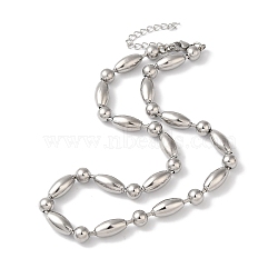 Non-Tarnish 304 Stainless Steel Rice Beads Necklace for Women, Stainless Steel Color, 14.57 inch(37cm)(NJEW-B107-02P)