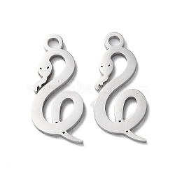 304 Stainless Steel Pendants, Manual Polishing, Snake Charms, Stainless Steel Color, 17.5x8x1mm, Hole: 1.6mm(STAS-Q303-20P)