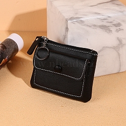 Imitation Leather Zippered Card Holder with Keyring, Coin Purse for Women, Black, 12.5x9x2.5cm(PW-WGB6D9A-05)