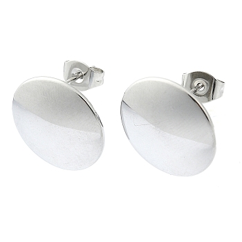 201 Stainless Steel Stud Earrings, with 304 Stainless Steel Pins, Plain Flat Round, Stainless Steel Color, 15mm