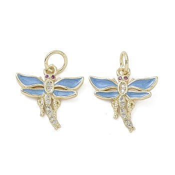 Brass Micro Pave Cubic Zirconia Pendants, with Enamel and Jump Ring, Dragonfly Charms, Light Blue, 17x17.5x2mm, Hole: 4mm