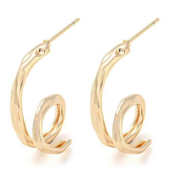 Brass Spiral Stud Earrings, Real 18K Gold Plated, 25x9mm
