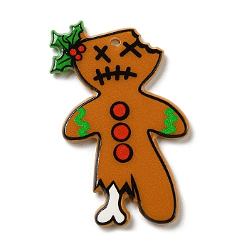 Christmas Theme Acrylic Pendants, Gingerbread Man, 40x26x2.5mm, Hole: 1.8mm