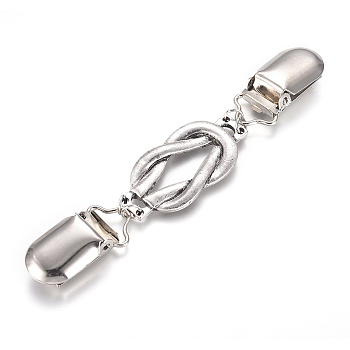 Retro Alloy Cardigan Clips, Sweater Collar Clips, Dresses Shawl Clips, for Women Girls, Knot, Antique Silver & Platinum, 121mm