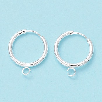 201 Stainless Steel Huggie Hoop Earring Findings, with Horizontal Loop and 316 Surgical Stainless Steel Pin, Silver, 22x18x3mm, Hole: 2.5mm, Pin: 1mm