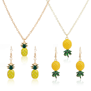 2 Sets 2 Style Alloy Pineapple Pendant Necklace & Dangle Earrings, Jewelry Set for Women, Light Gold, 528~533mm, 23~47.5mm, Pin: 0.6mm