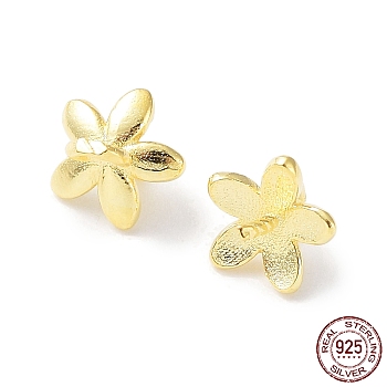 925 Sterling Silver Peg Bails Pin Charms, for Baroque Pearl Making, 5-Petal Flower, Real 18K Gold Plated, 5.5~6x6x6mm, Hole: 1.6mm, Pin: 0.7mm