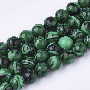 Synthetic Malachite Beads Strands, Round, 6mm, Hole: 1mm, about 66~67pcs/strand, 15.5 inch
