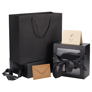 BENECREAT DIY Box Making Kits, including Cardboard Box, Paper Bags, Leaf Pattern Kraft Envelopes and Greeting Cards Set, Mixed Color, 20x20x9cm, 2pcs/bag