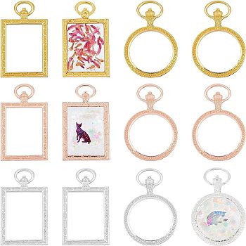 Olycraft 12Pcs 6 Style Alloy Open Back Bezel Pendants, For DIY UV Resin, Epoxy Resin, Pressed Flower Jewelry, Lead Free & Cadmium Free, Rectangle & Flat Round, Mixed Color, 2pcs/style