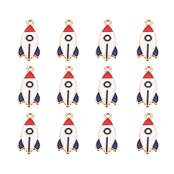 Zinc Alloy Enamel Pendants, Rocket, Colorful, Golden, 27.5x13x1.2mm, Hole: 2mm, 40pcs/set