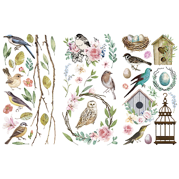 3 Sheets 3 Styles PVC Waterproof Decorative Stickers, Self Adhesive Decals for Furniture Decoration, Bird & Birdcage Pattern, 300x150mm, 1 sheet/style