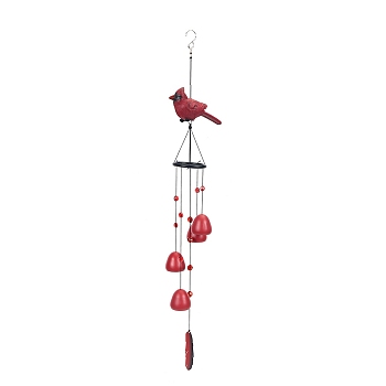 Resin Birds & Metal Bell & Wooden Feather Hanging Wind Chime Decor, for Home Hanging Ornaments, Red, 830mm
