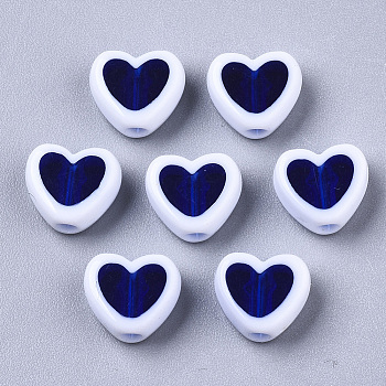 Transparent Acrylic Beads, Edge Opaque, Heart, Dark Blue, 7.5x8.5x4mm, Hole: 1.8mm, about 2700pcs/500g