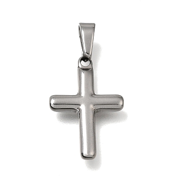 304 Stainless Steel Pendants, Cross Charms, Stainless Steel Color, 23x15.5x3.5mm, Hole: 7x4.5mm