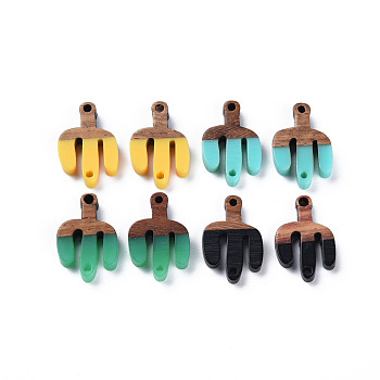 Opaque Resin & Walnut Wood Links Connectors, Two Tone, Cactus, Mixed Color, 18.5x12x2.5~3.5mm, Hole: 1.2mm