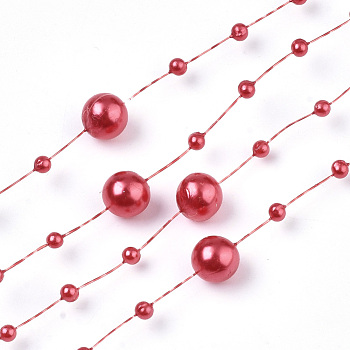 ABS Plastic Imitation Pearl Beaded Trim Garland Strand, Great for Door Curtain, Wedding Decoration DIY Material, Red, 3~8mm, about 106~108pcs/strand, 200strand/bag, 53.15 inch