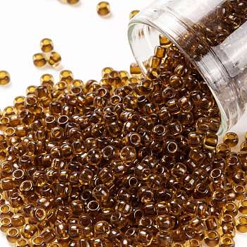 TOHO Round Seed Beads, Japanese Seed Beads, (2152) Transparent Dark Golden Amber, 8/0, 3mm, Hole: 1mm, about 222pcs/bottle, 10g/bottle