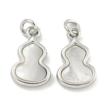 Brass Pave Sea Shell Gourd Charms, with Jump Rings, Platinum, 13x8x2mm, Hole: 2.5mm