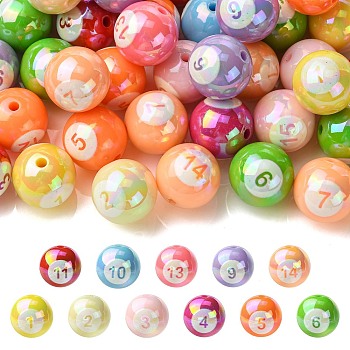 UV Plating Opaque Acrylic Beads, Iridescent, Billiard, Two Tone, Mixed Color, 16x15mm, Hole: 2mm