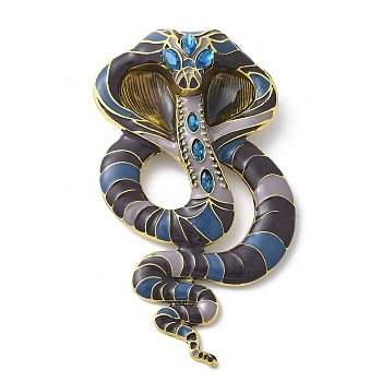 Cobra Enamel Pins, Alloy Rhinestone Brooches for Backpack Clothes, Coconut Brown, 101x60mm