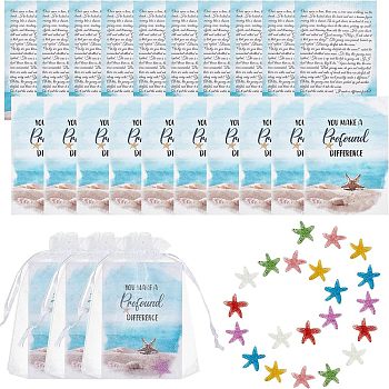 DIY Starfish Smiling Wisdom Thank You Gift Kit, Inicluding Starfish Resin with Glitter Powder Cabochons, Paper Card, Organza Gift Bags, Mixed Color