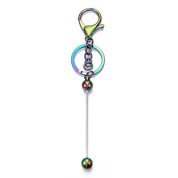 Alloy Bar Beadable Keychain for Jewelry Making DIY Crafts, with Alloy Lobster Clasps and Iron Ring, Multi-color, 15.5~15.8cm